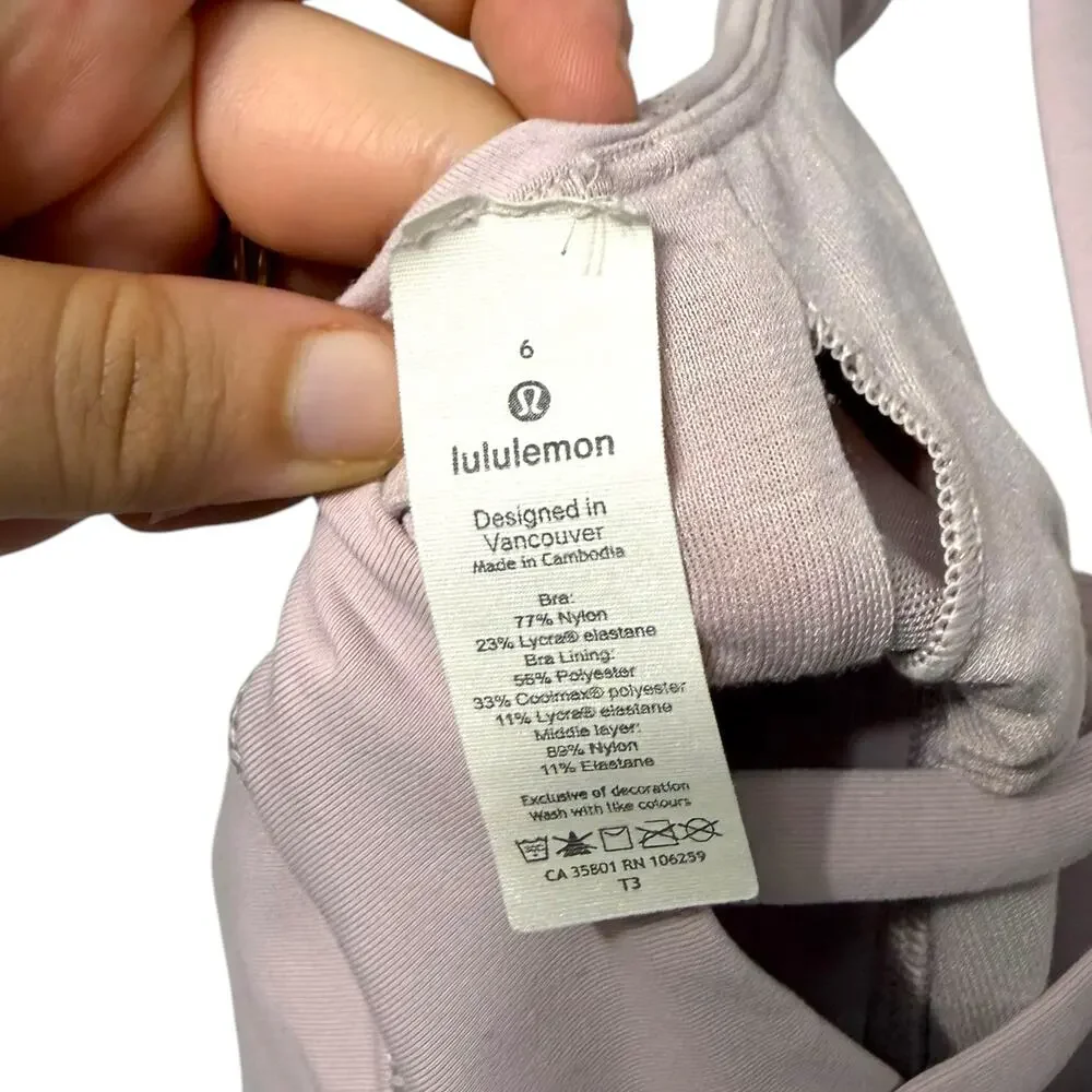 Lululemon Energy Bra Women's Sz 6 Pale Pink Long Line Stretch Sports Yoga Chic